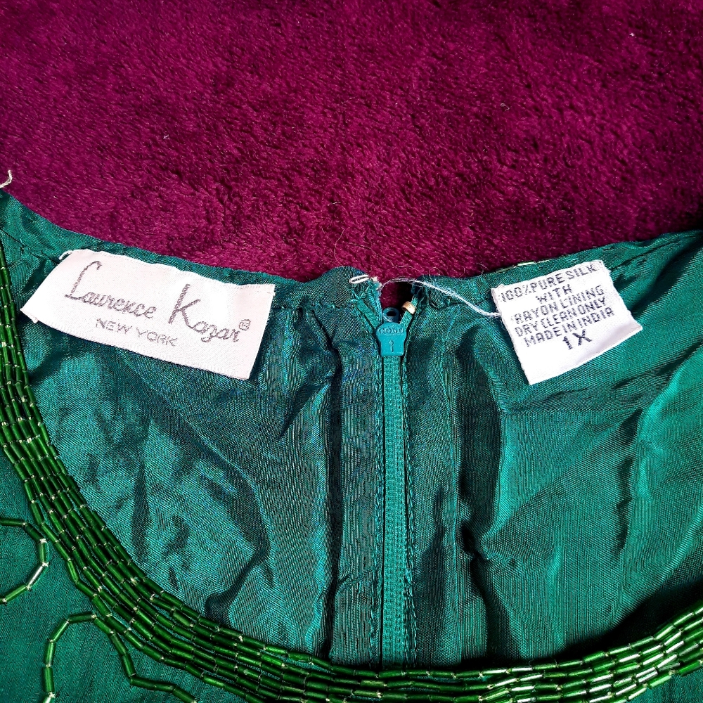 Vintage Lawrence Kazar 1X Beaded Silk Holiday Dress - Picture 10 of 15
